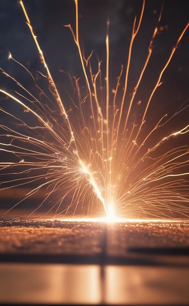 Close-up of a sturdy metal weld joint glowing under workshop lights.