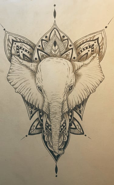 Croquis préparatoire pour tatouage d'un éléphant réalisé par a2c tattoo à Challes-les-Eaux