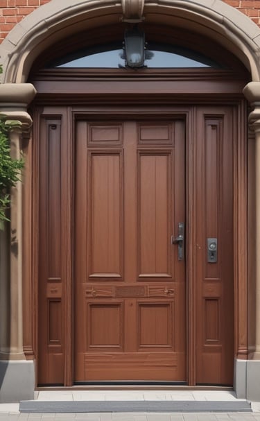 Wooden interior doors with detailed craftsmanship and natural finish.