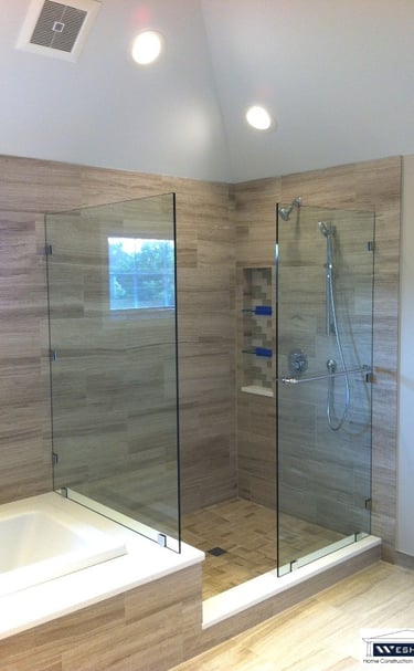 Modern master bathroom remodel with custom shower base