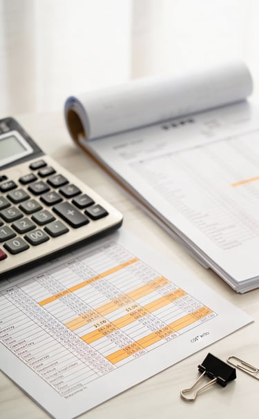 a calculator and a notebook on a desk