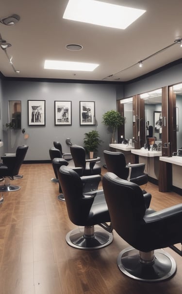 A client smiling confidently after a fresh haircut in the salon chair.