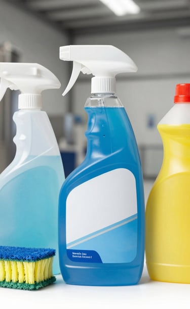A smiling Magic Amy Cleaning team member holding a sparkling spray bottle against a fuchsia backdrop.