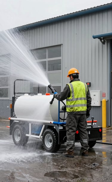 Wide view of a freshly cleaned commercial site sparkling under sunlight.