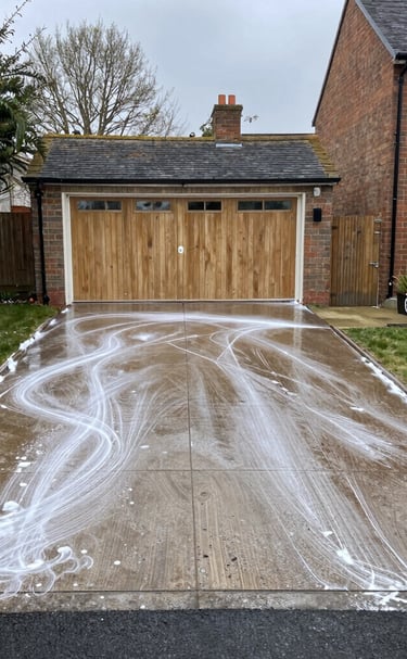 Before and after shot of a commercial driveway cleaned by Purevibe.