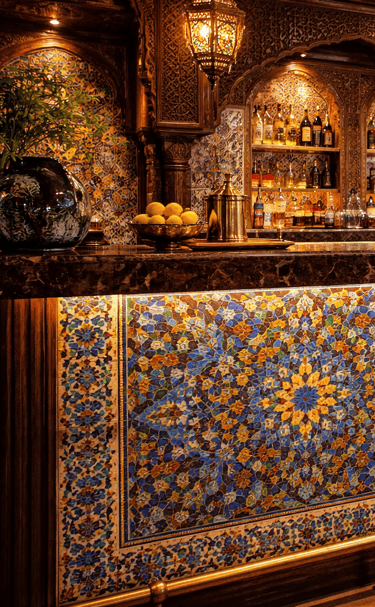 Barra de bar con azulejos a medida