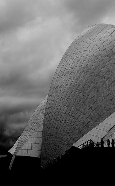 Sydney Opera House in black and white