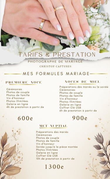 formules tarifaire des mes prestations pour photographe mariage perpignan 66