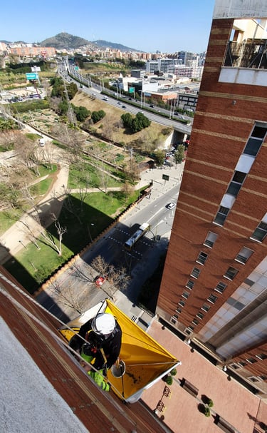 a man on working on a building