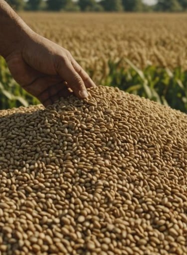 Large pile of sesam grains in a farm.