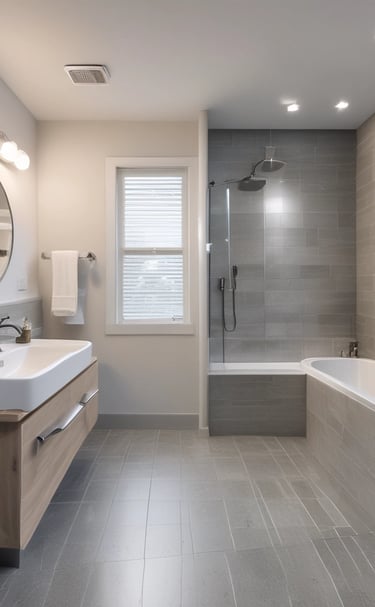 a bathroom with a tub and a shower