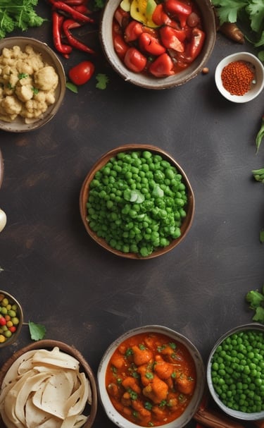 Two brown mushrooms with smooth caps and two smaller, white mushrooms growing in a lush, green forest setting with ferns and various plants.