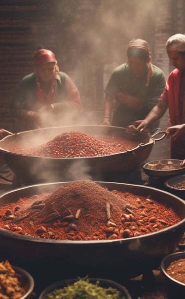 Two mushrooms with white caps and brown speckles are growing amidst vibrant green, serrated leaves. The surrounding foliage is lush, with a mix of light and dark green hues.