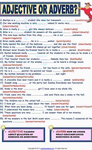 adjective or adverb worksheet