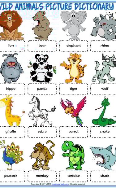 animals vocabulary esl picture dictionary worksheets for kids