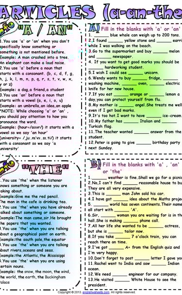 articles a-an-the worksheets