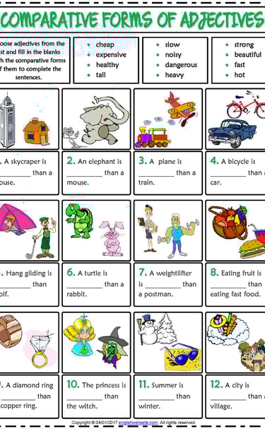 comparative forms of adjectives gap fill exercise worksheet for kids
