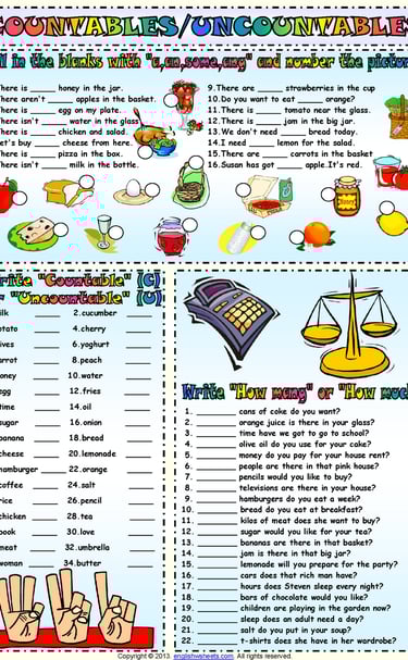 countables and uncountables worksheets
