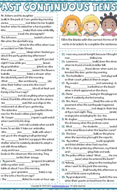 past continuous tense esl printable gap fill exercise worksheet