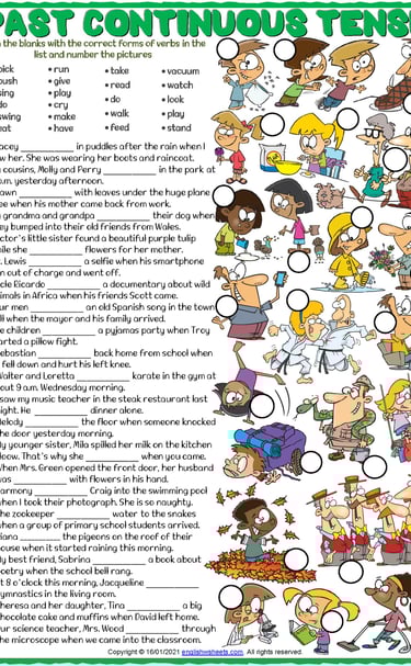 past continuous tense esl printable grammar exercises worksheet