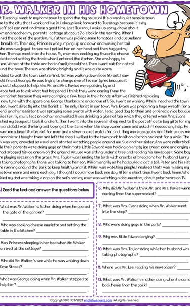past continuous tense mr walker in his hometown esl reading comprehension qu