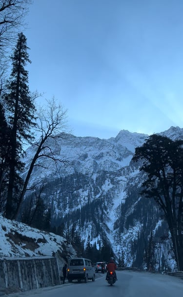 Scenic road from Manali to Sissu in Lahaul, winding through the majestic Himalayan mountains