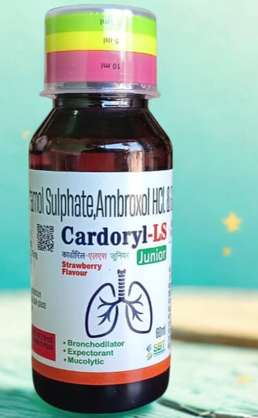 Cardoryl-LS Junior strawberry flavour cough syrup 60 ml packaging