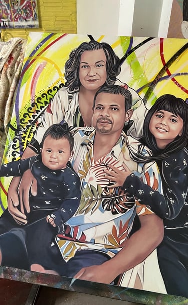 Imagem de uma quadro em Pop-Art de uma familia,  encomendada pelo seu pai.