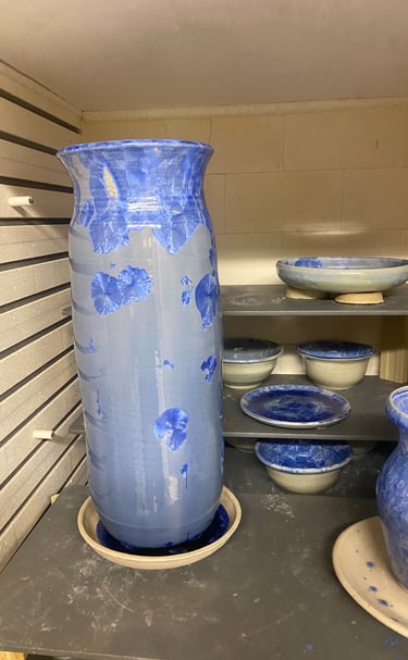 Large 20" Blue Crystal Vase