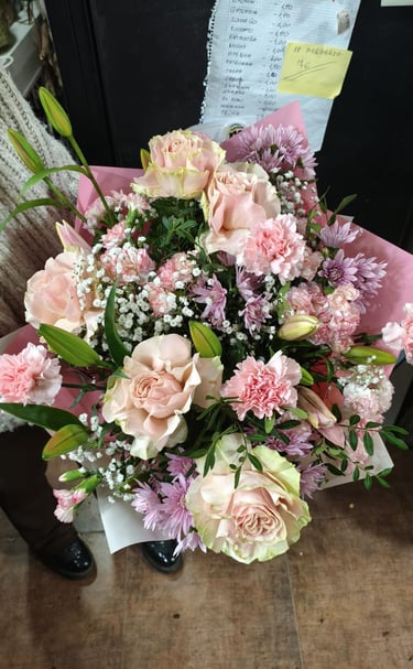 A vibrant bouquet featuring pink roses for your lover at valentine's day,