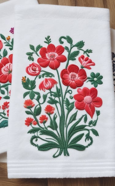 Soft beige towel with a personalized embroidered name in elegant script along the edge.