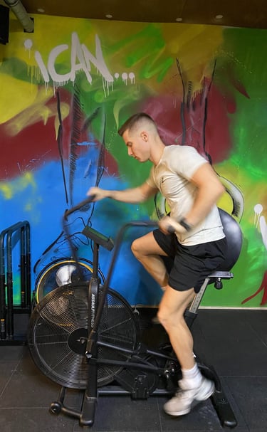 young man using airbike
