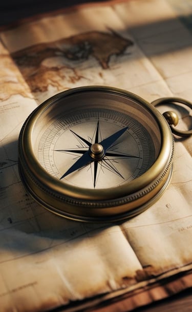 a compass rosette on a map of the world