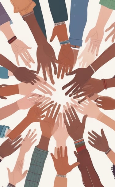 A group of children and two adults are gathered together, wearing uniforms with white tops and red bottoms. The children appear to be school students, some smiling, with a couple wearing face masks. The adults, wearing dark hats, stand behind the children with cheerful expressions, raising their thumbs up. They are in front of a blue building with large windows.