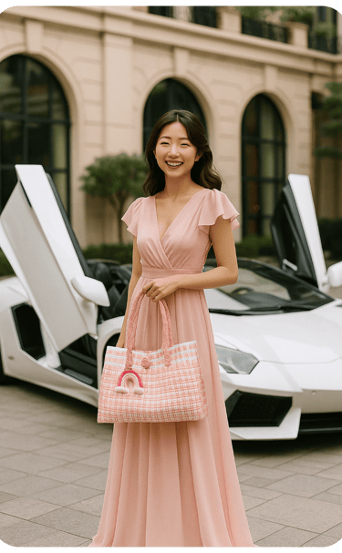 Tas anyaman jali jali pink handmade dari plastik daur ulang dipakai wanita dengan gaya elegan