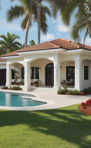 A sleek, modern car is parked under a minimalistic, illuminated carport. The structure features clean lines and a flat roof. Ambient lighting casts soft shadows on the scene, highlighting the car’s glossy finish. The surrounding environment includes gravel flooring and a few natural elements like bushes and trees. The sky is overcast, suggesting an early morning or dusk setting.