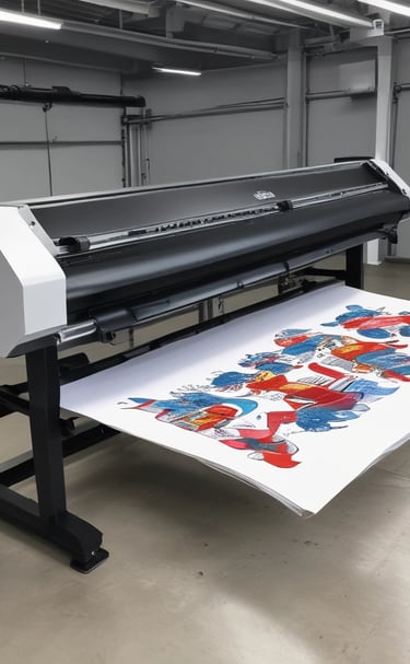 Two men are engaged in a manual screen-printing process in an industrial setting. They are using large screens to apply patterns onto fabrics. The environment appears to be a workshop with various tools and materials scattered around. Ambient lighting creates a focused but slightly dim atmosphere.