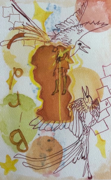 Original Takara Mixed Media Welter Painting on Paper titled, "Fallen Bird"