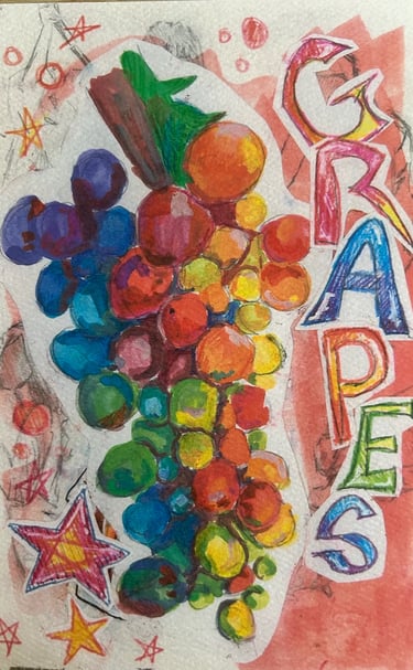 Original Takara Welter Mixed Media Painting on Paper titled, "Grapes"