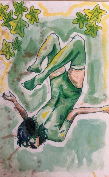 Original Takara Welter Mixed Media Painting on Paper titled, "Diver"