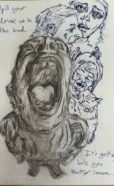 Original Takara Welter Charcoal & Ink on Paper titled, "Spill Your Drink on the Bed"