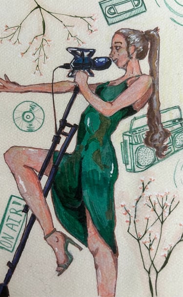 Original Takara Welter Mixed Media Painting on Paper, titled "On the Air"