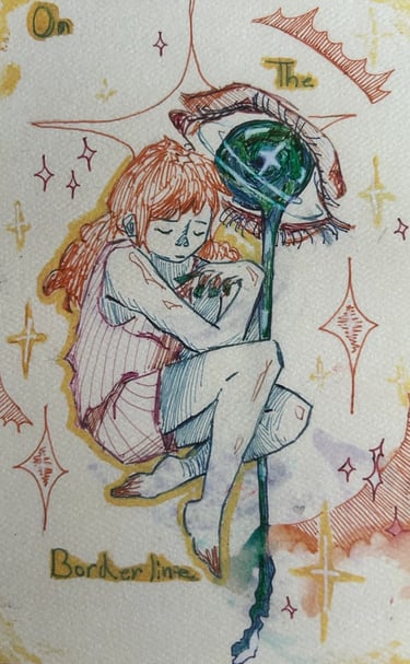 Original Takara Welter Mixed Media Painting on Paper, On the Borderline"