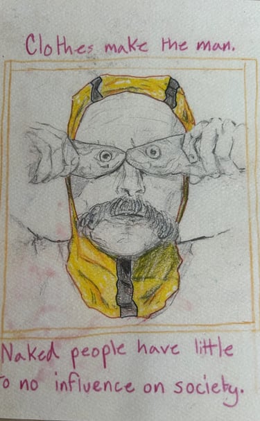 "Original Takara Welter Mixed Media Painting on Paper, Clothes Make the Man"