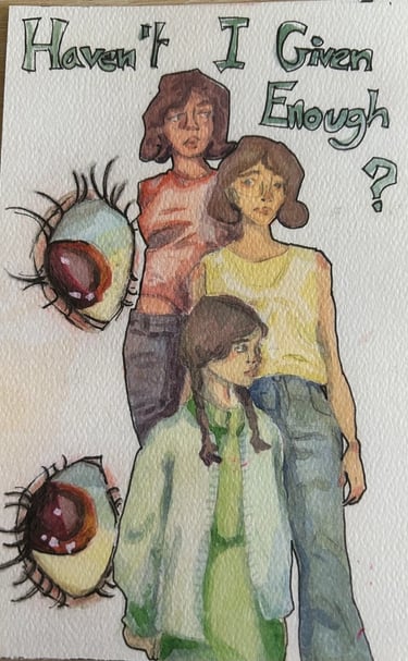 Original Takara Welter Mixed Media Painting on Paper, titled "Haven't I Given Enough?"