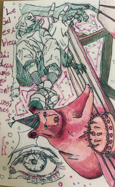 Original Takara Welter Mixed Media Painting on Paper, titled 'Birthday Party''