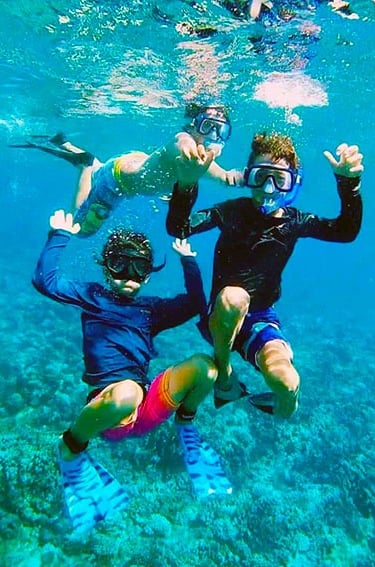 a group of people in scuba gear in the water