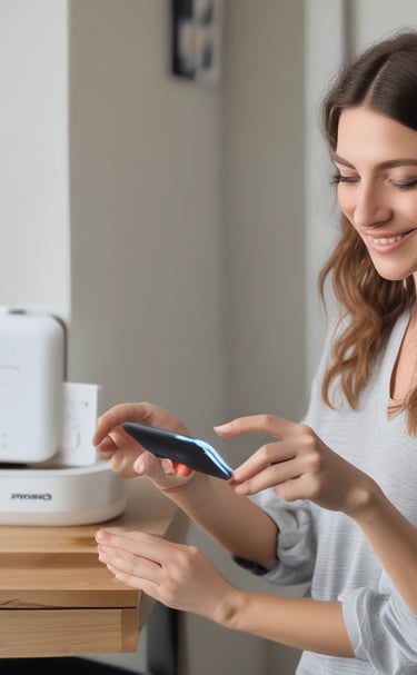 A vibrant laptop screen showcasing a colorful digital design in a cozy workspace.