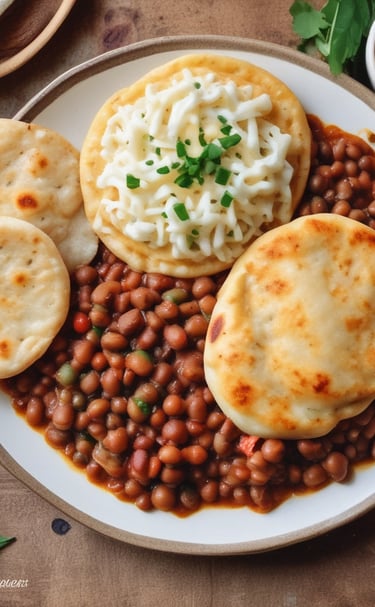Freshly made pupusas filled with beans and hot peppers, served with curtido.