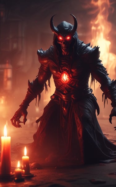 A chilling scene from a horror movie with eerie shadows and fog.